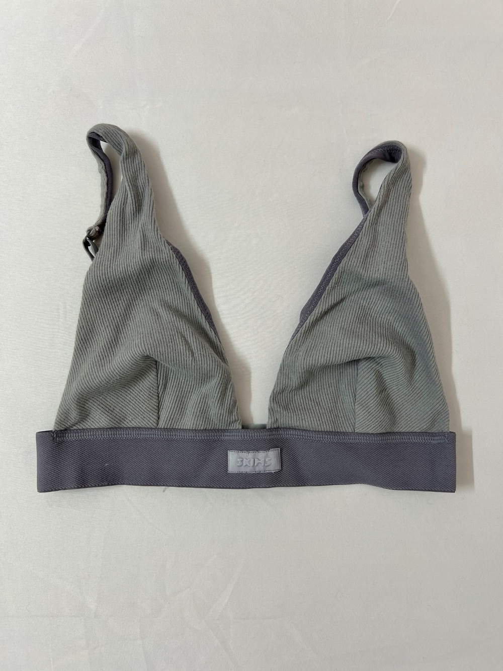 SKIMS Cotton Ribbed Rib Plunge Triangle Bralette Bra Grey